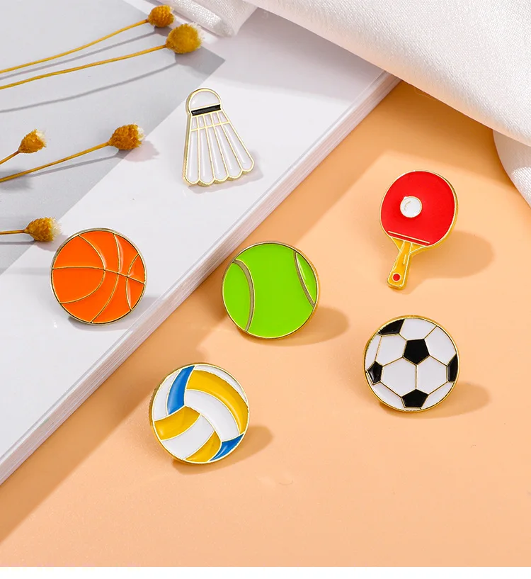 Football Cartoon Brooch Basketball Badminton Table Tennis Cute Sports Series Badge Clothes Bag Accessories
