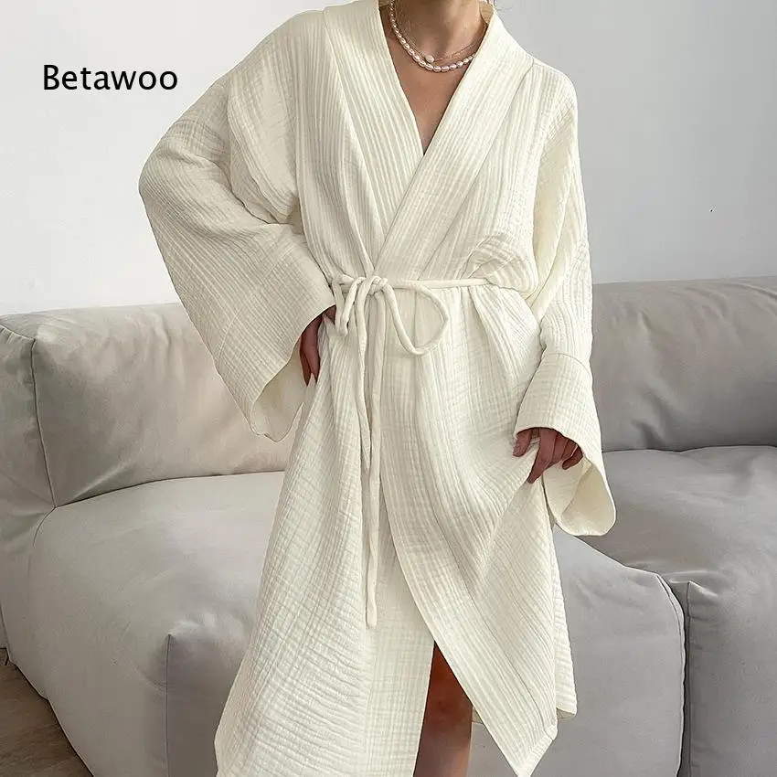 Women's Long Sleeve Waffle Knit Robe with Tie Waist, Soft Textured Lounge Wrap for Home Relaxation or Spa Day