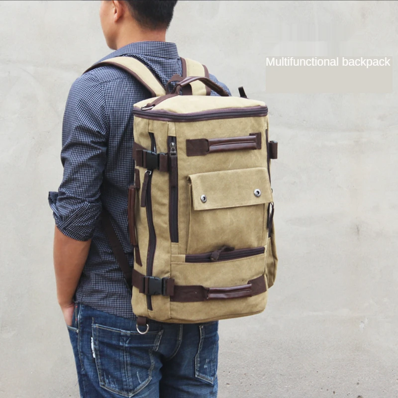 Men\'s Backpack Vintage Canvas School Travel Laptop Large Capacity Leisure Crossbody Multifunctional Bags