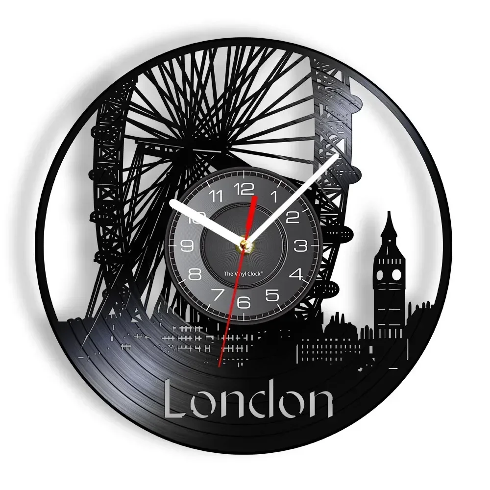 London Ferris Wheel Vinyl Record Wall Clock UK Big Ben Art Home Decor Vintage Clock London City Landscape Landmark Wall Watch