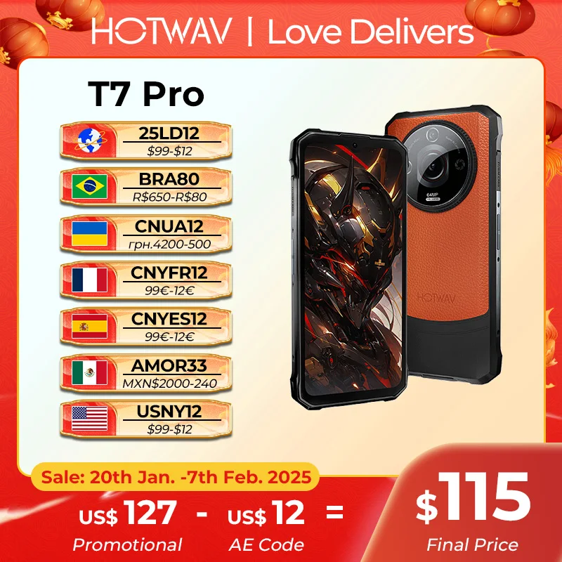 

[World Premeire] HOTWAV T7 Pro Rugged Smartphone 64MP 6.6'' FHD+ 2K MobilePhone 6280mAh 12(6+6)GB 256GB Android 13 Cellphone