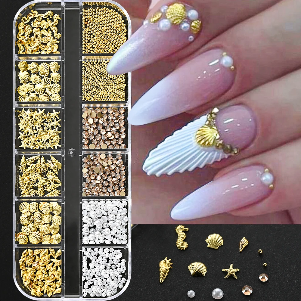 1000 Stück-12 Gitter 3D Gold Silber Stern/Kreuz Nagel Nieten Nieten Legierung Metallic Sternenlicht Nagel Charms Y2K 3D Kreuz/Stern Maniküre Niete