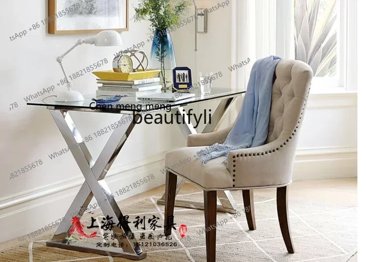 

ss8350 American country buckle dining chair neoclaical retro solid wood fabric soft bag dreing chair