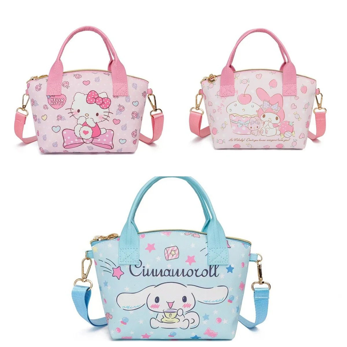 Authentic cartoon handbag and crossbody bag Hello Kitty, Cinnamoroll, My Melody cute girl lunch bag, student commuter shoulder h