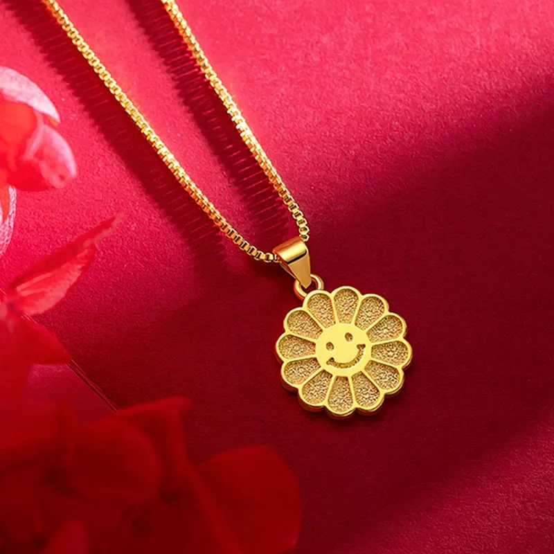 9999 Real Gold 24K Sunflower Necklace Premium Sunflower Small Golden Flower Clavicle Necklace