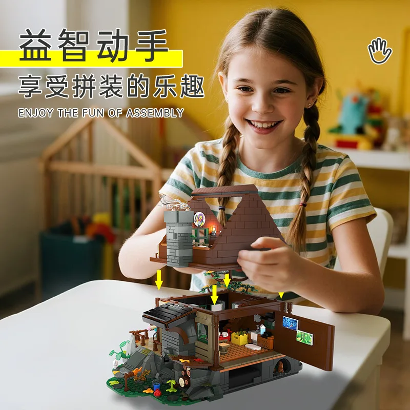 Simulation Morino wooden house street view DIY small particles hand-assembled and inserted toy ornaments building block