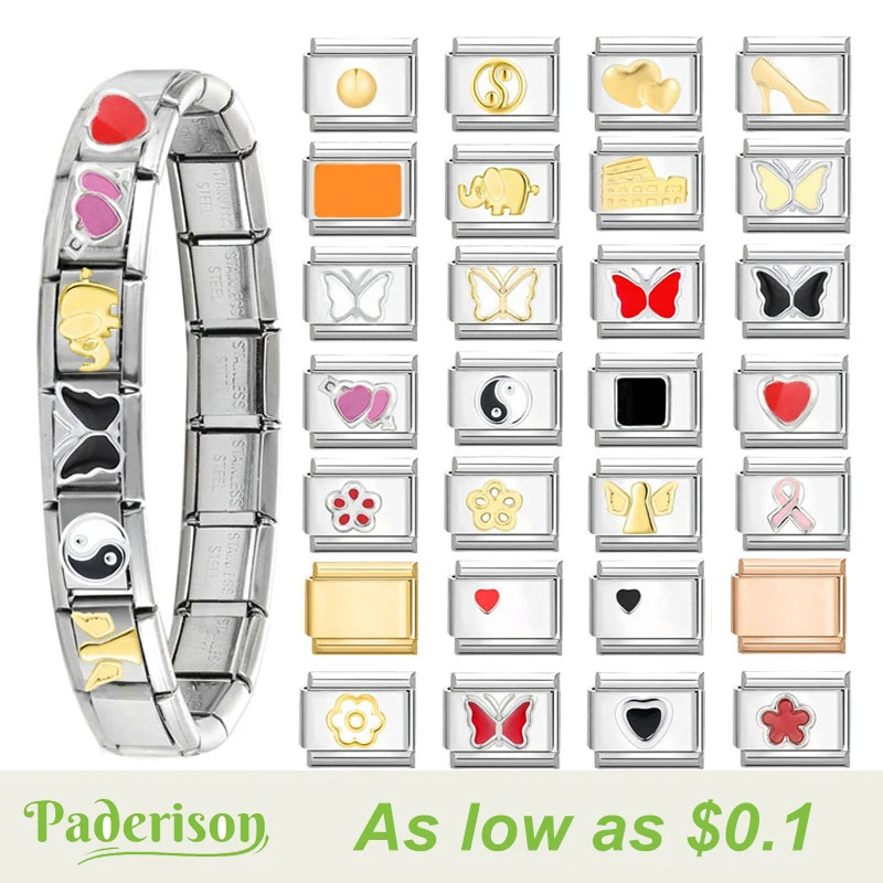 Fashion Butterfly Love Flower Sun Angel Italian Charm Links Fit 9mm Bracelet Stainless Steel DIY Jewelry Making Wholesale