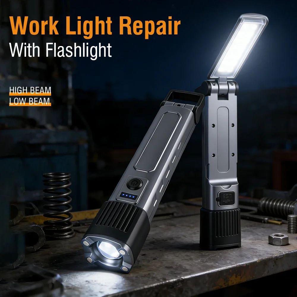 BORUiT LED Torch Flashlight 600LM 6 Modes High Power Zoom Lantern Rechargeable 18650 With hook torch For Outdoor Camping Hiking