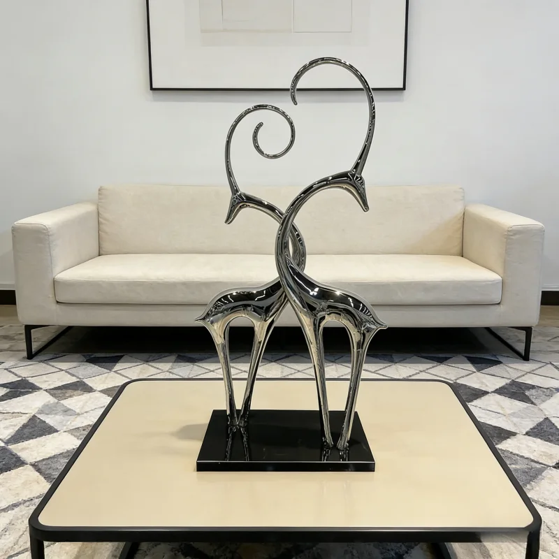 Modern Abstract Stainless Steel Sheep Sculpture - Interior Living Room Corridor Hotel Shop Artistic Living Decor