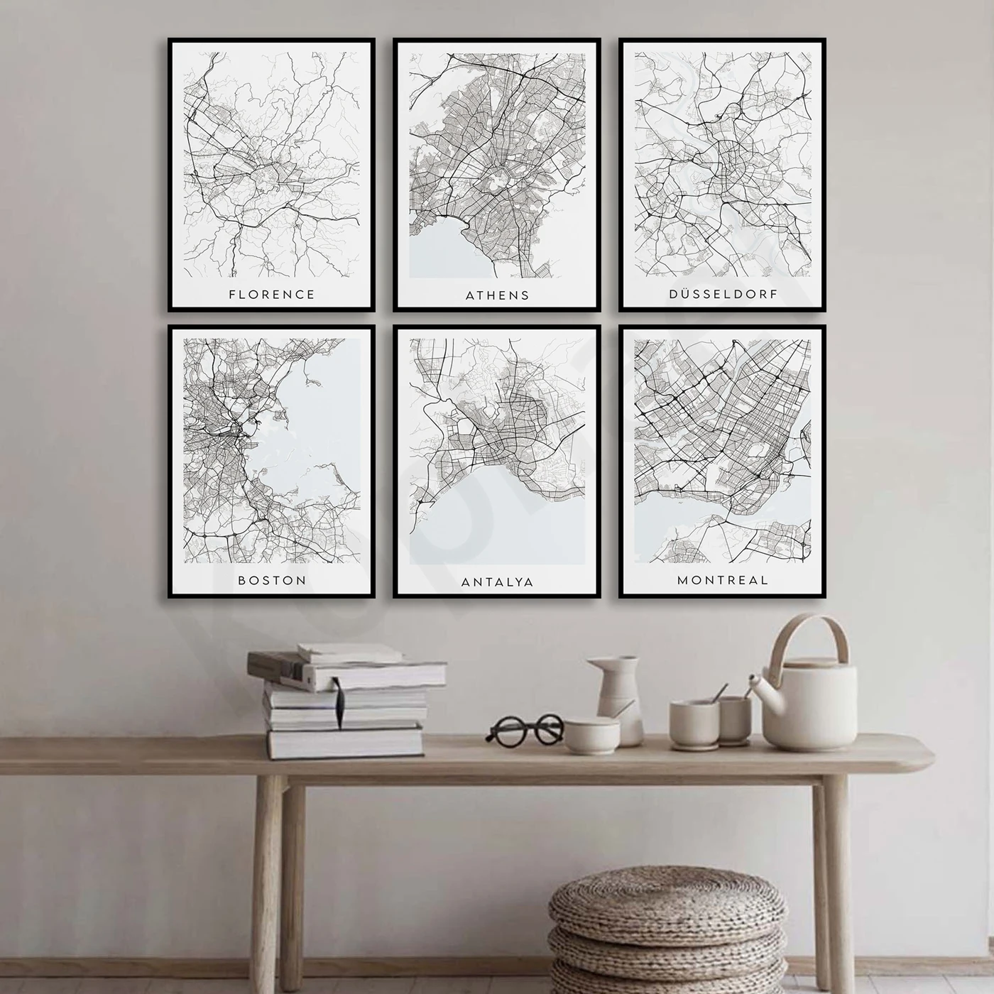 Carmel Montreal Atlanta Boston Las Vegas San Francisco Honolulu Budapest Geneva Athens Dusseldorf Florence. City Map Poster