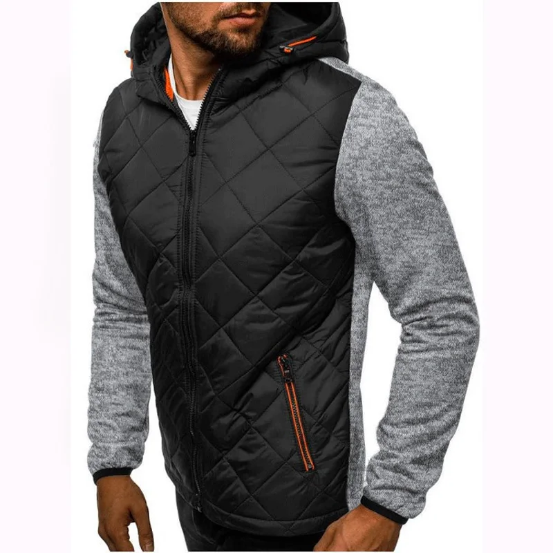 men's warm color matching plaid cardigan Explosion models casual fashion zipper hooded sweater long-sleeved jacket  MY115