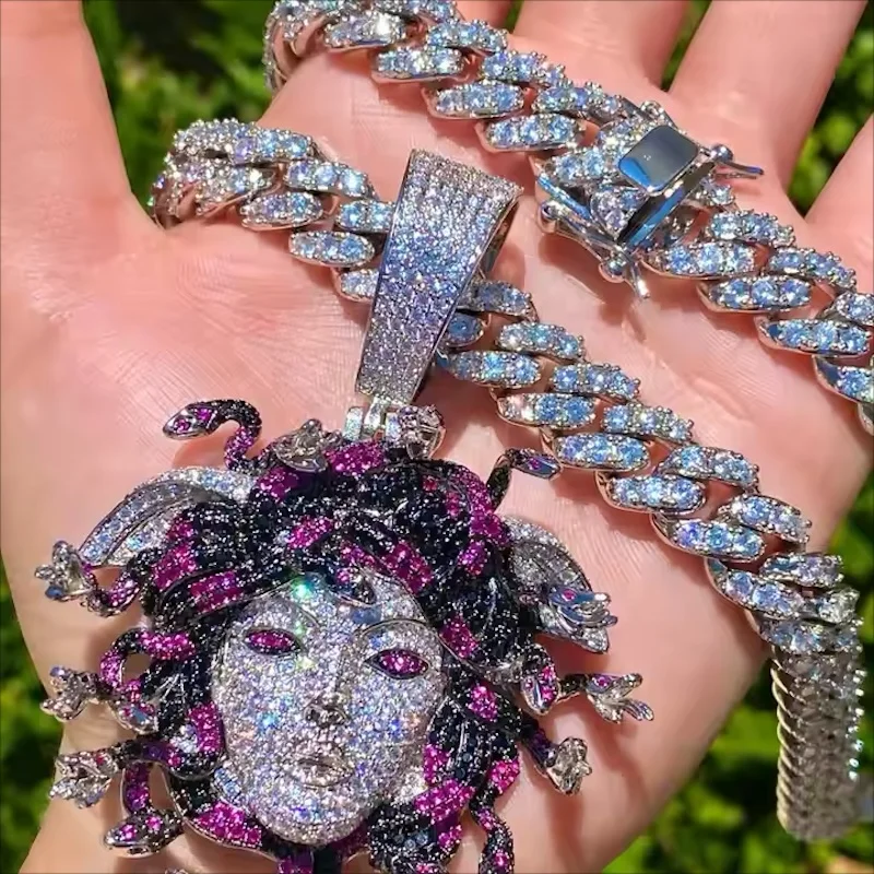 Custom Medusa Cartoon Pendant Vvs Moissanite 925 Silver Gold Plated Iced Out Rapper Chain Hip Hop Streetwear Jewelry for Men