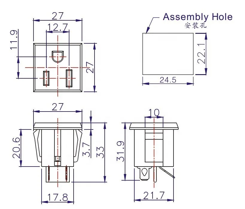 AC 125V 15A Panel Mount Socket US JPN Type Plug Adapter Industrial Connector Power Supply Outlet