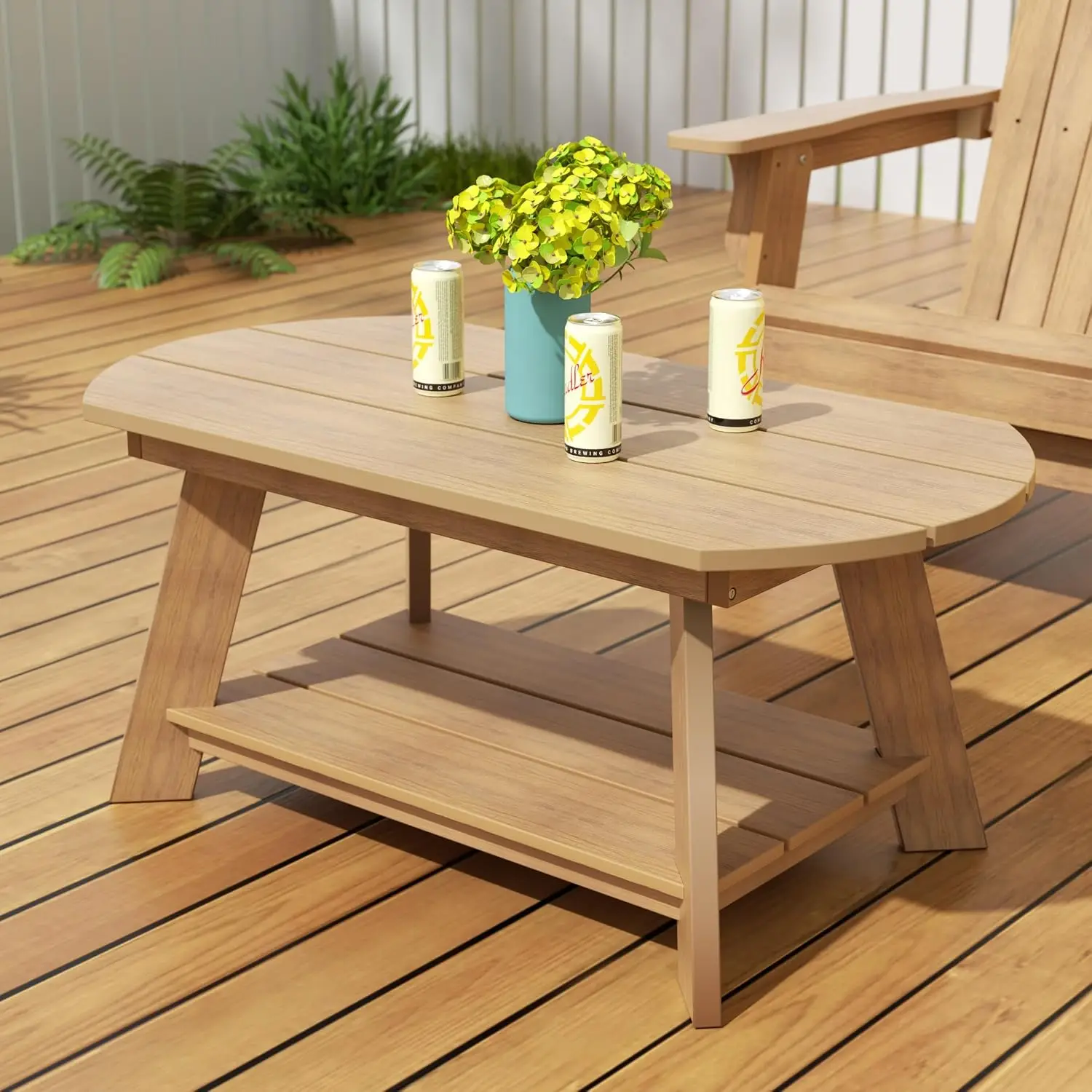 Outdoor Adirondack Coffee Table All Weather HIPS 2 Tier Patio Garden Furniture Teak Color, Customized