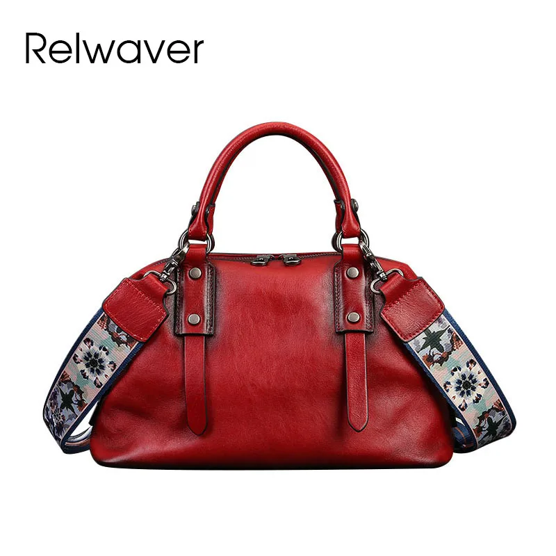 Relwaver natural cow leather Boston bag genuine leather women handbags 2024 spring soft pillow big shoulder crossbody bags