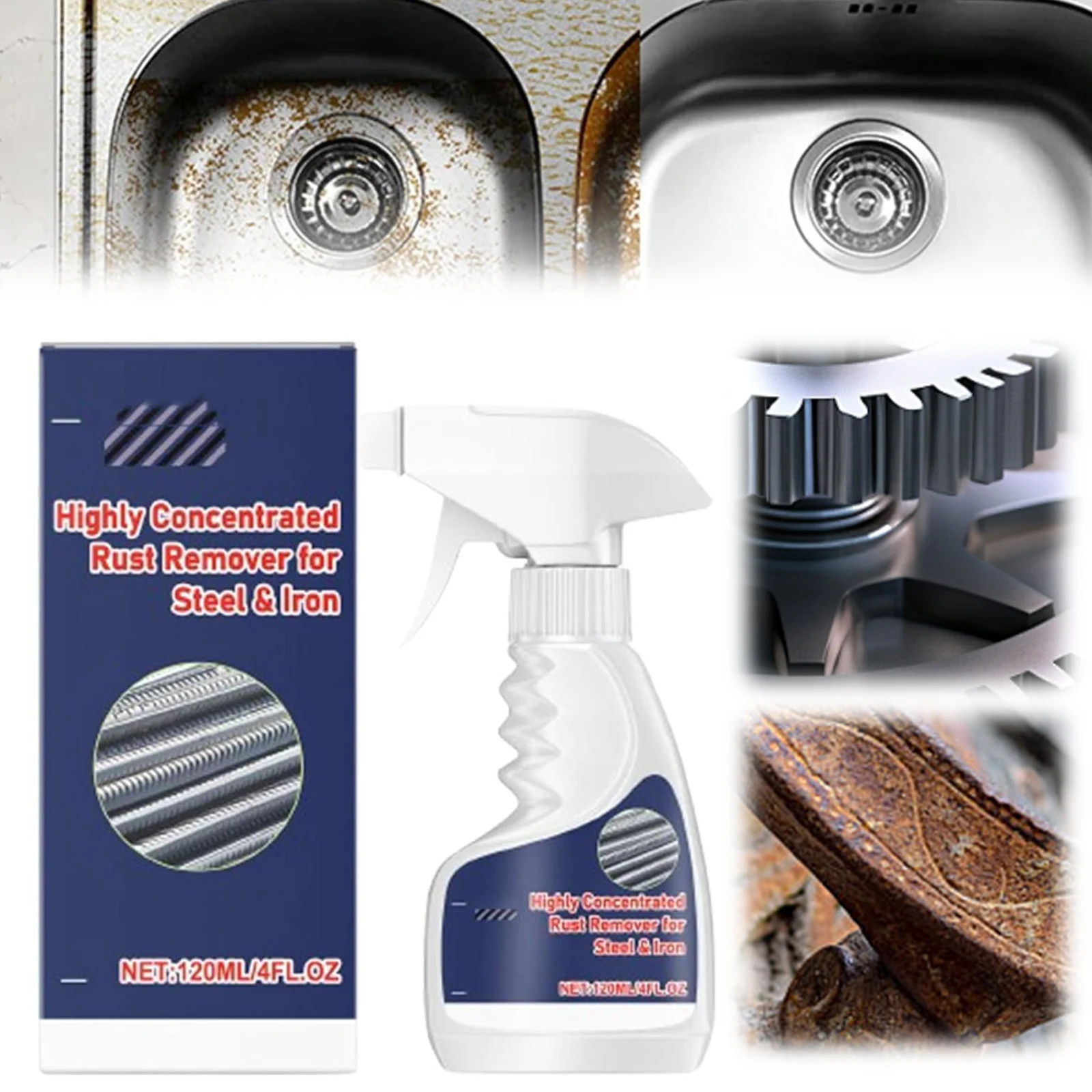 Multipurpose Rust Remover Spray for Metal Easy To Use Metal Derusting & Cleaning Spray for Car Wheels & Multi-Surfaces 120ml