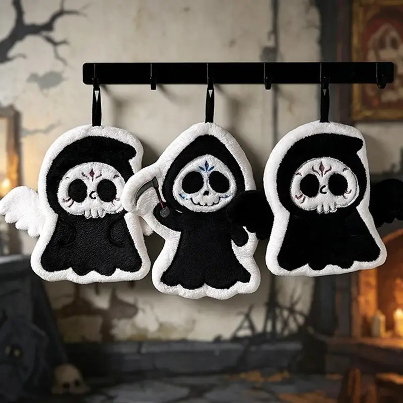 Halloween Hand Towel Kitchen Absorbent Cleaning Cloth Hanging Quick Drying Coral Fleece Rag Bathroom Spooky Hand Cloth