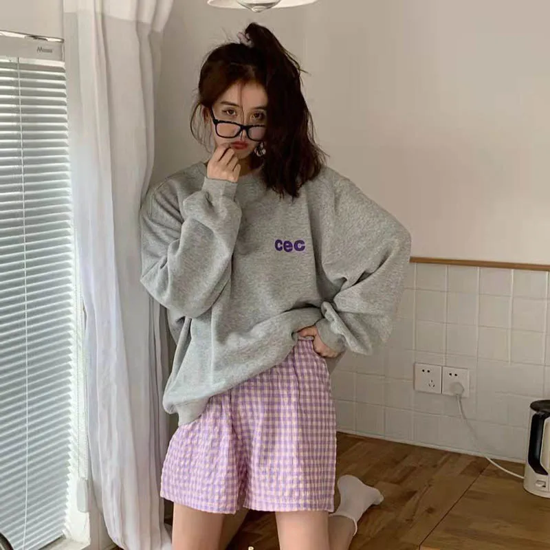 Plaid Pajamas Pants for Women Sleep Shorts Bottoms Summer Sleepwear Korean Style Home Clothes Elastic Waist Room Sleeping Wear