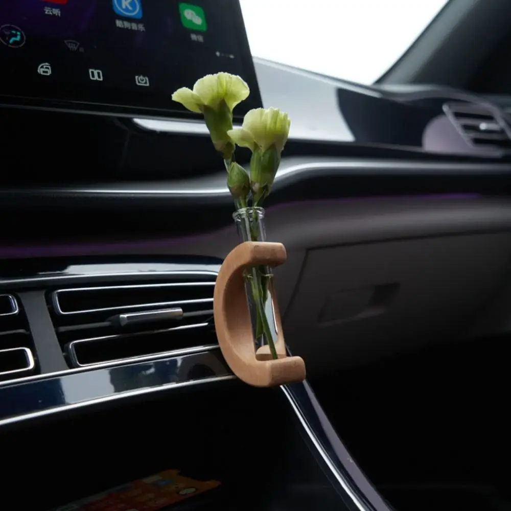 Plant Breeding Station Mini Test Tube Solid Wood Vase Flower Car Air Vent Ornament Plant Floral Container Test Tube