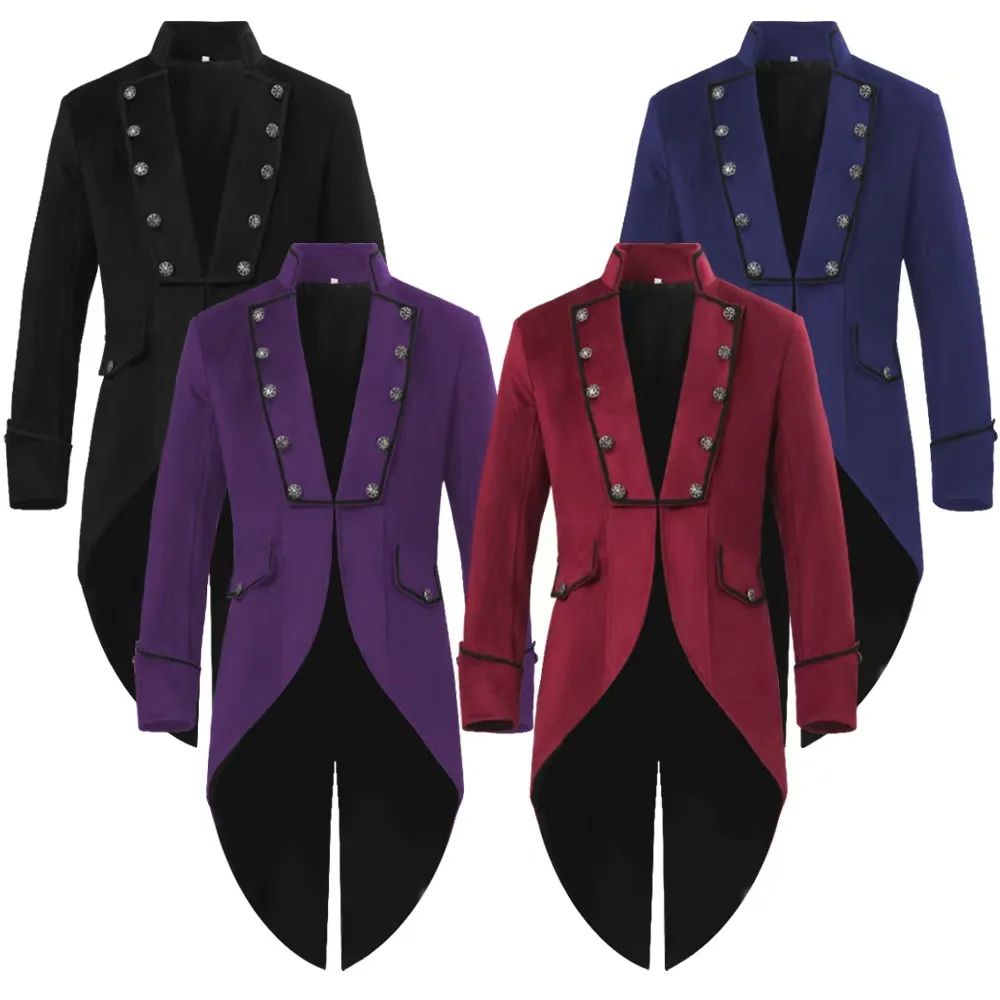 Men's Steampunk Vintage Tailcoat Jacket Gothic Victorian Frock Coat Uniform Halloween Costume Men Tailcoat Medieval Retro Coat