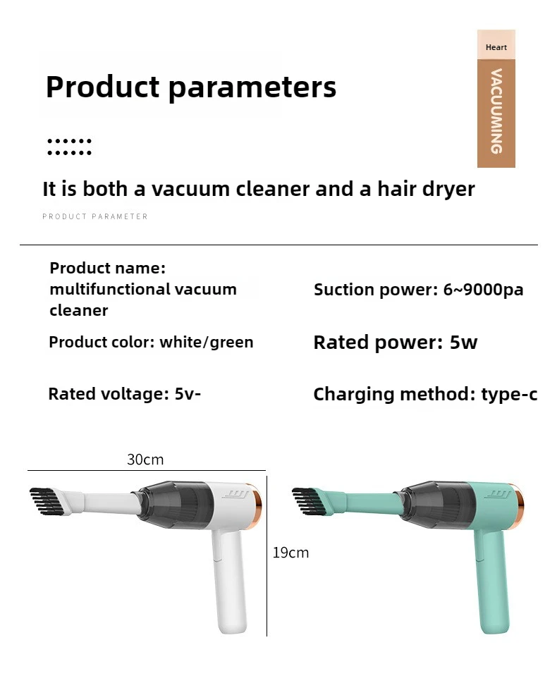 Car Vacuum Cleaner Wireless Charging Suction and Blowing Dual-purpose Hair Dryer Handheld Suction Folding Vacuum Cleaner