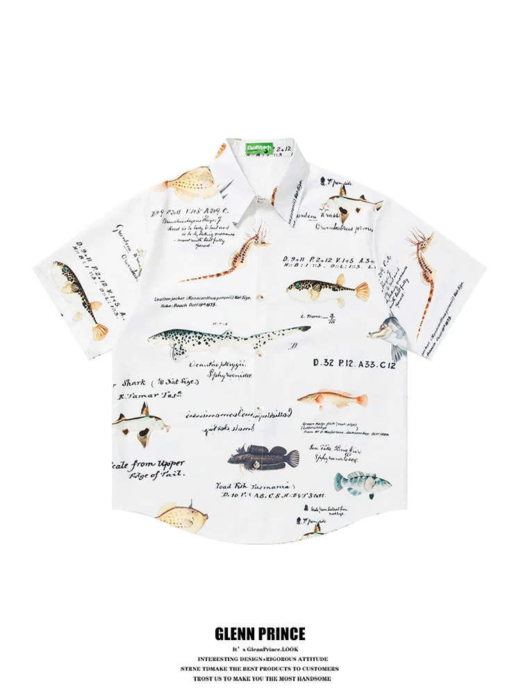 

Мужская рубашка GPstudio Retro Ocean Illustration с коротким рукавом, гавайская пляжная рубашка с цветочным принтом, свободный крой, из полиэстера.