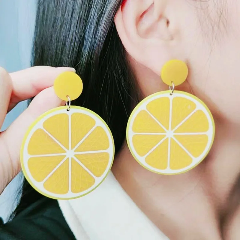 New Orange Lemon Earrings Fashion Summer Feng Shui Fruit Transparent Acrylic Earrings Hawaiian Holiday Style Earrings Gift