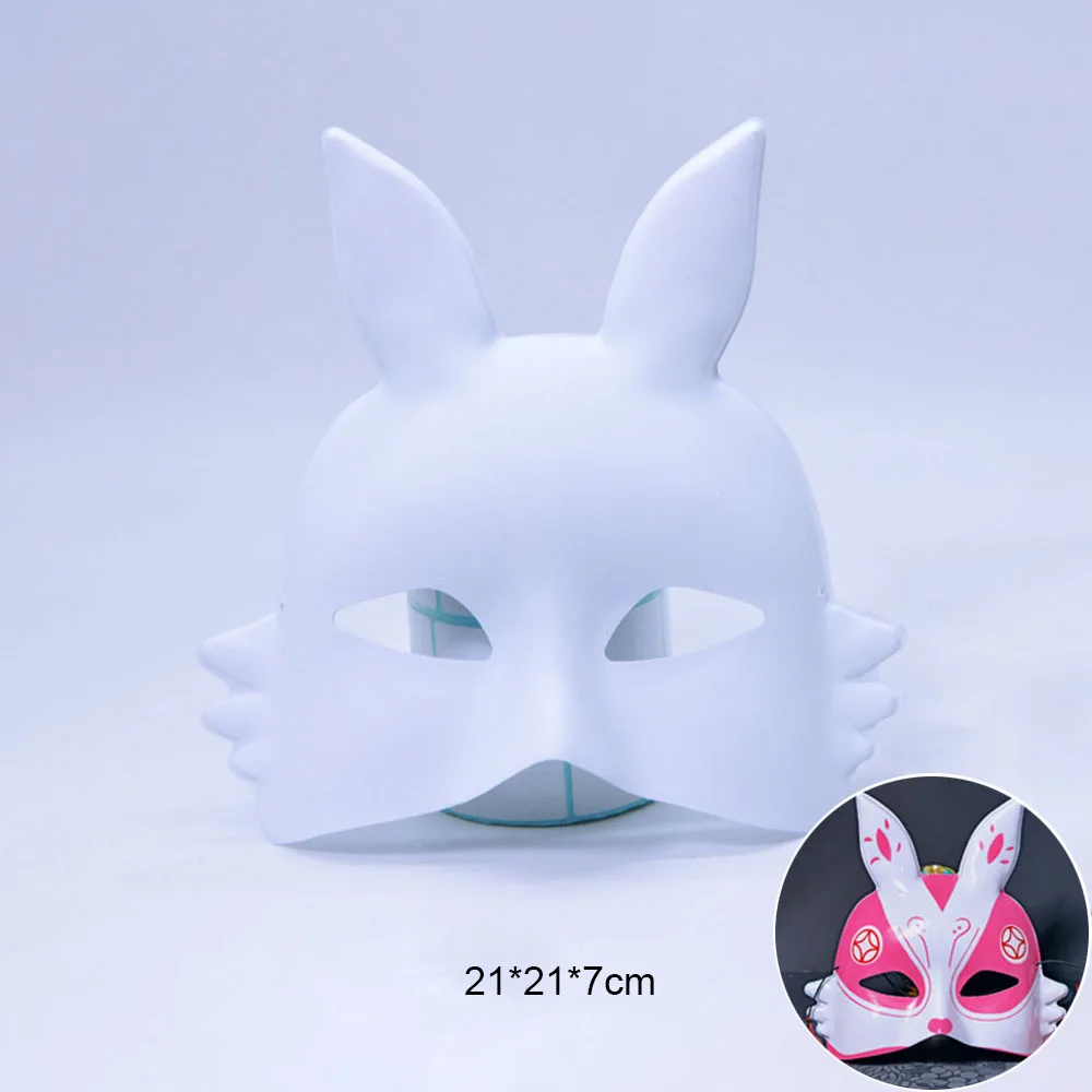 DIY Hand Painted Blank Rabbit Mask Matte White Bunny Masquerade Women Mask Halloween Party Cosplay Anime Decorative Props Gifts