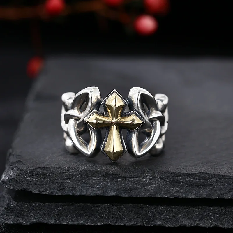 

Wholesale 925 sterling silver ring Cross men's live ring Thai silver vintage retro style personality ornament