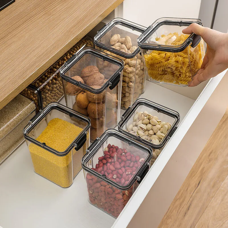 

1pc Clear Food Storage Box,Food Storage Container With Lid, Plastic Kitchen And Pantry Organization Canisters