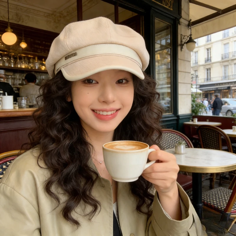 High-end Spring and Autumn Duckbill Cap Women's Japanese Casual Sunshade Painter Beret, Face-revealing Small Cloud Octagonal Hat