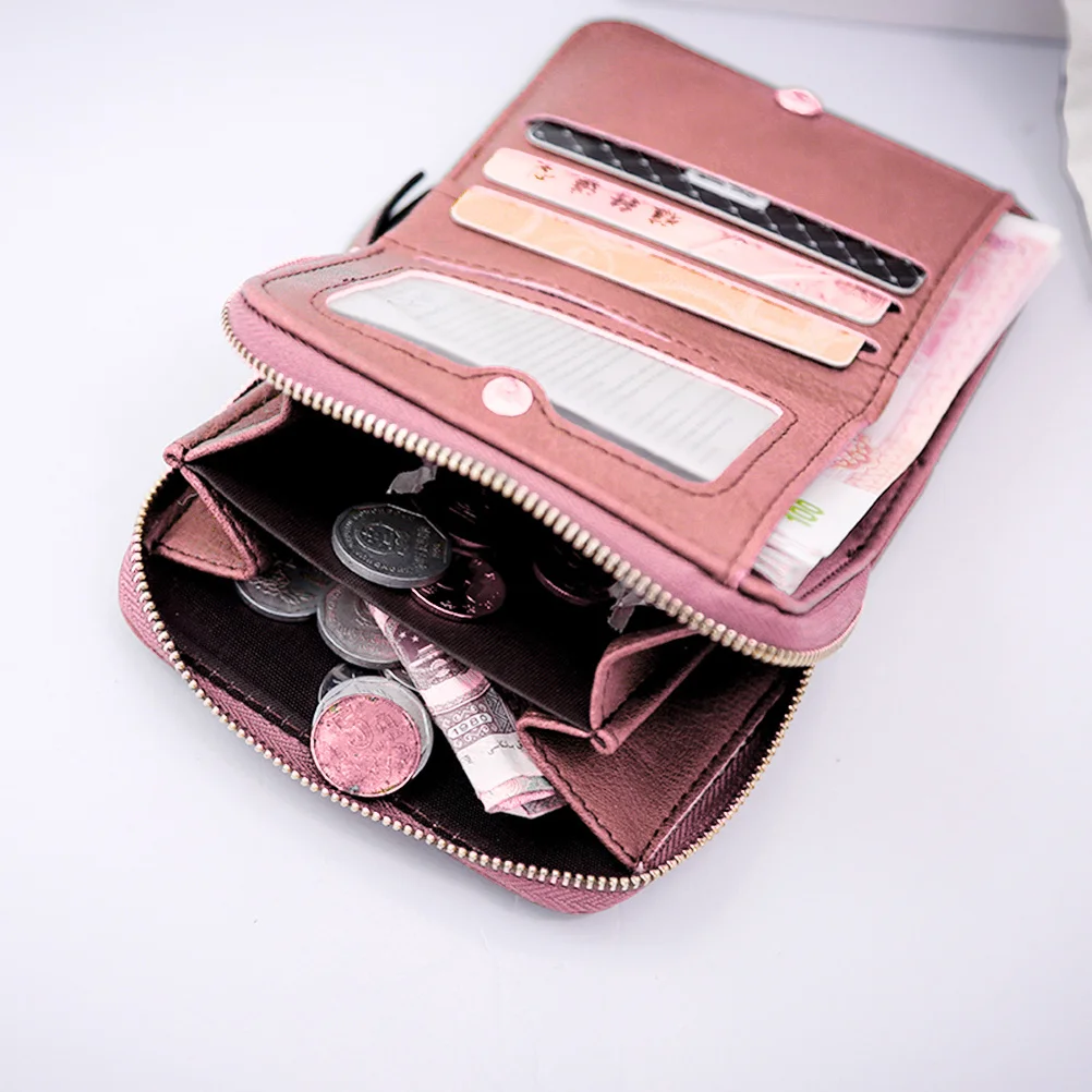 

Pink Mini PU Zipper Wallet Small Purse for Women Girls Cards Coins Keys Small Change Travel Women Wallet