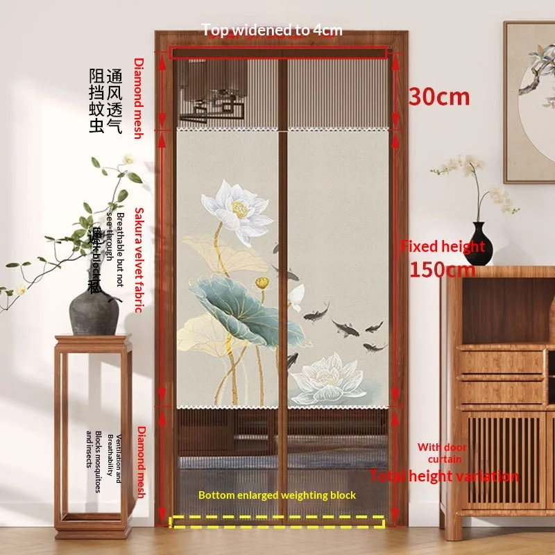 Magnetic Self-Sealing Fly Screen Door with Privacy Cloth Summer Mosquito Proof Door Screen Heavy Duty Mesh Sliding Screen Door