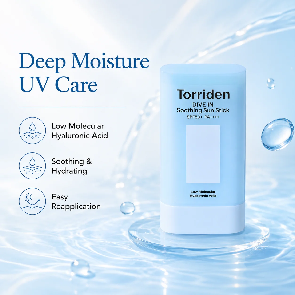 Torriden Dive In Soothing Sun Stick SPF50 PA+ Smear Hyaluronic Acid Hydrating Cooling Portable Korean Sunscreen Stick For Daily