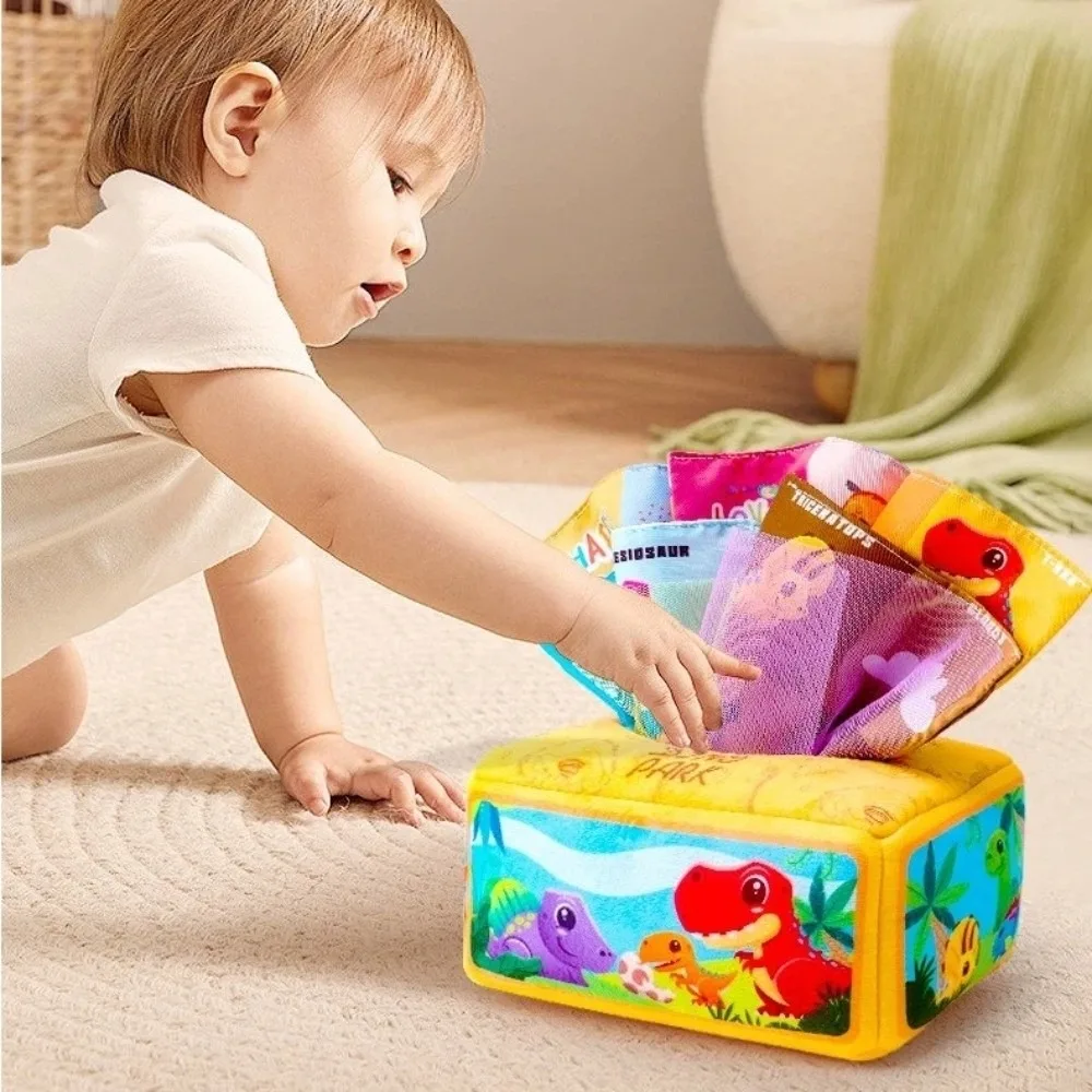 مع صندوق مناديل الطفل الورقية المجعدة الحسية لعبة تعليم مونتيسوري إصبع ممارسة الأطفال ألعاب القماش لعبة السحب