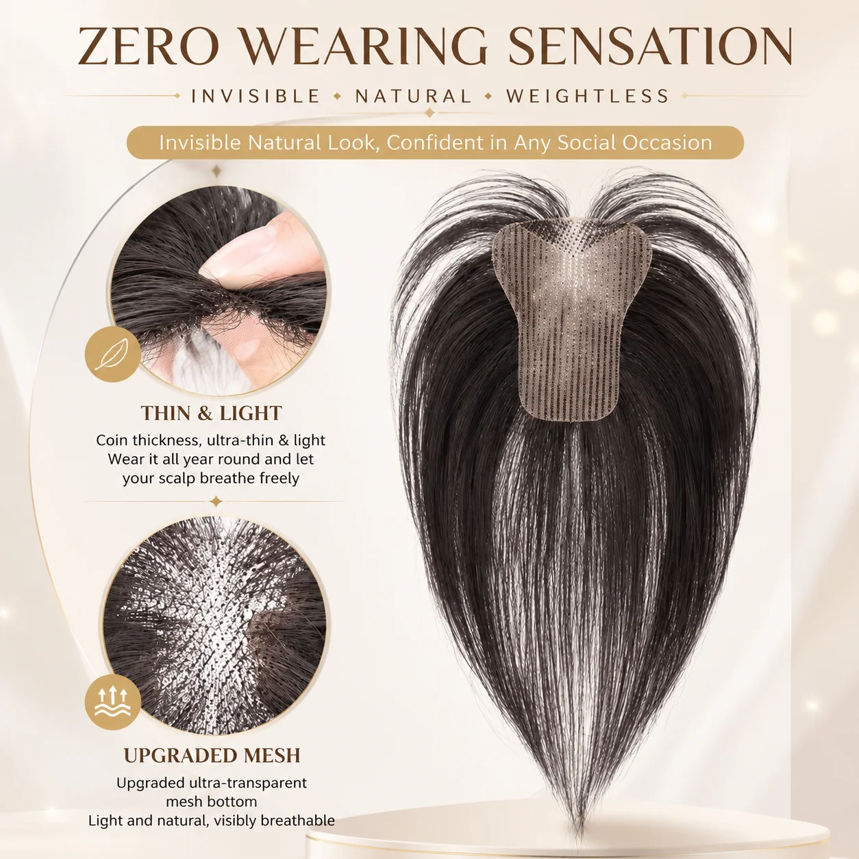 Upgraded Magic Paste Human Hair Topper for Women Borderless Design No Clip-In Bang Extension to Conceal Hair Loss