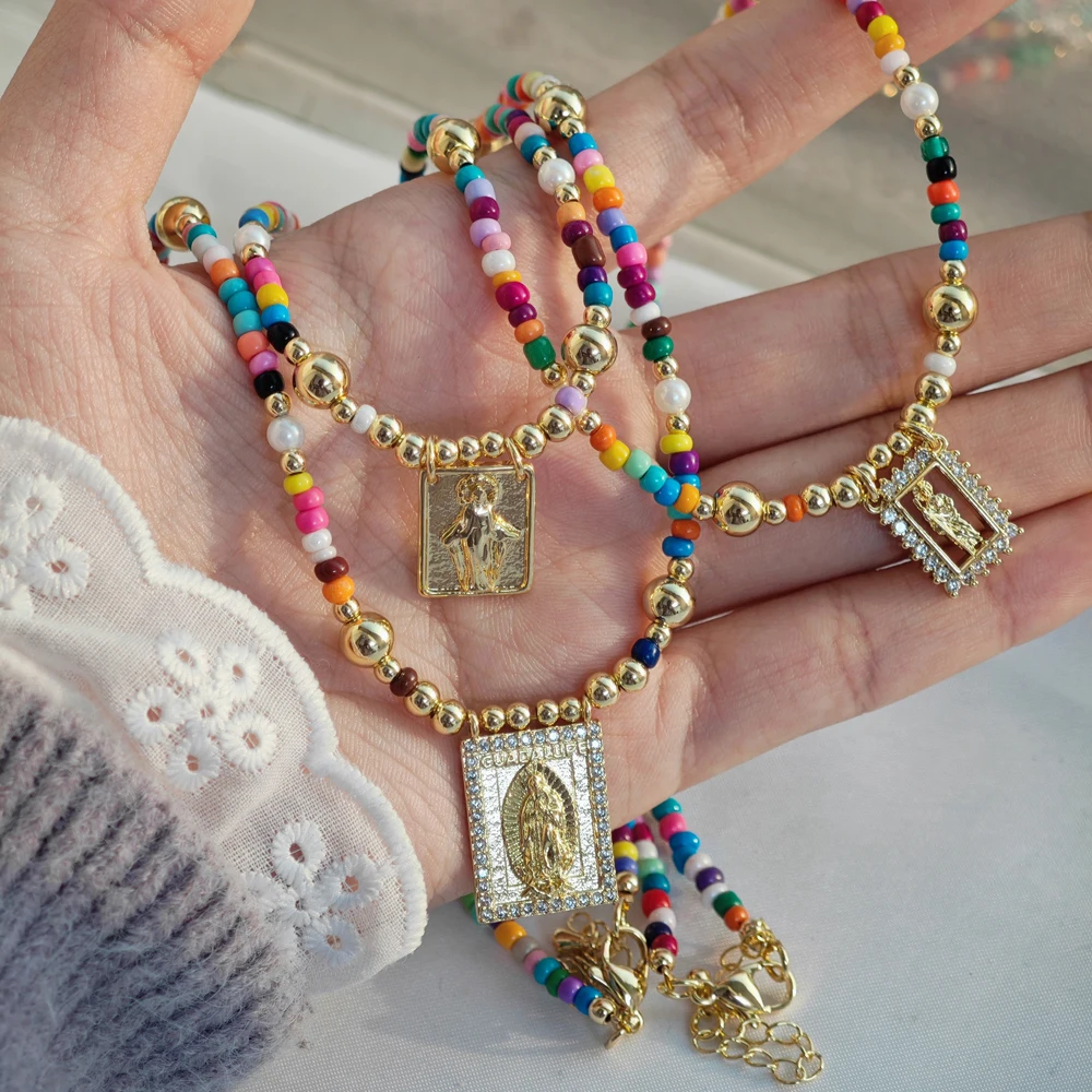 5 pcs/lot Trendy Religious Pendant Necklace Miyuki Beads Pearls Zircon Elegant Spiritual Jewelry for Women