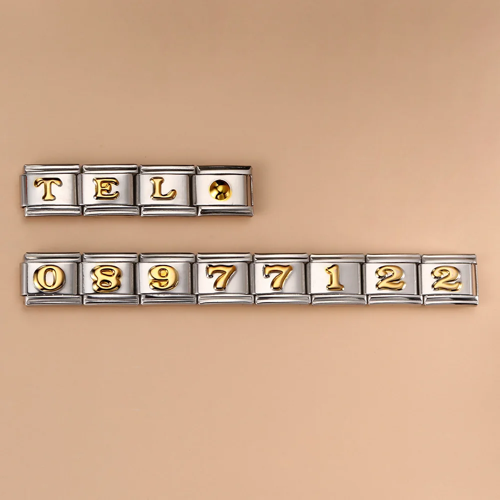 1 Stück Italienisches Armband in Goldfarbe mit Zahlen-Charms 0-9, passend für 9mm Edelstahl-Armbänder, für Damen und Herren, DIY Schmuckherstellung – Detail 2