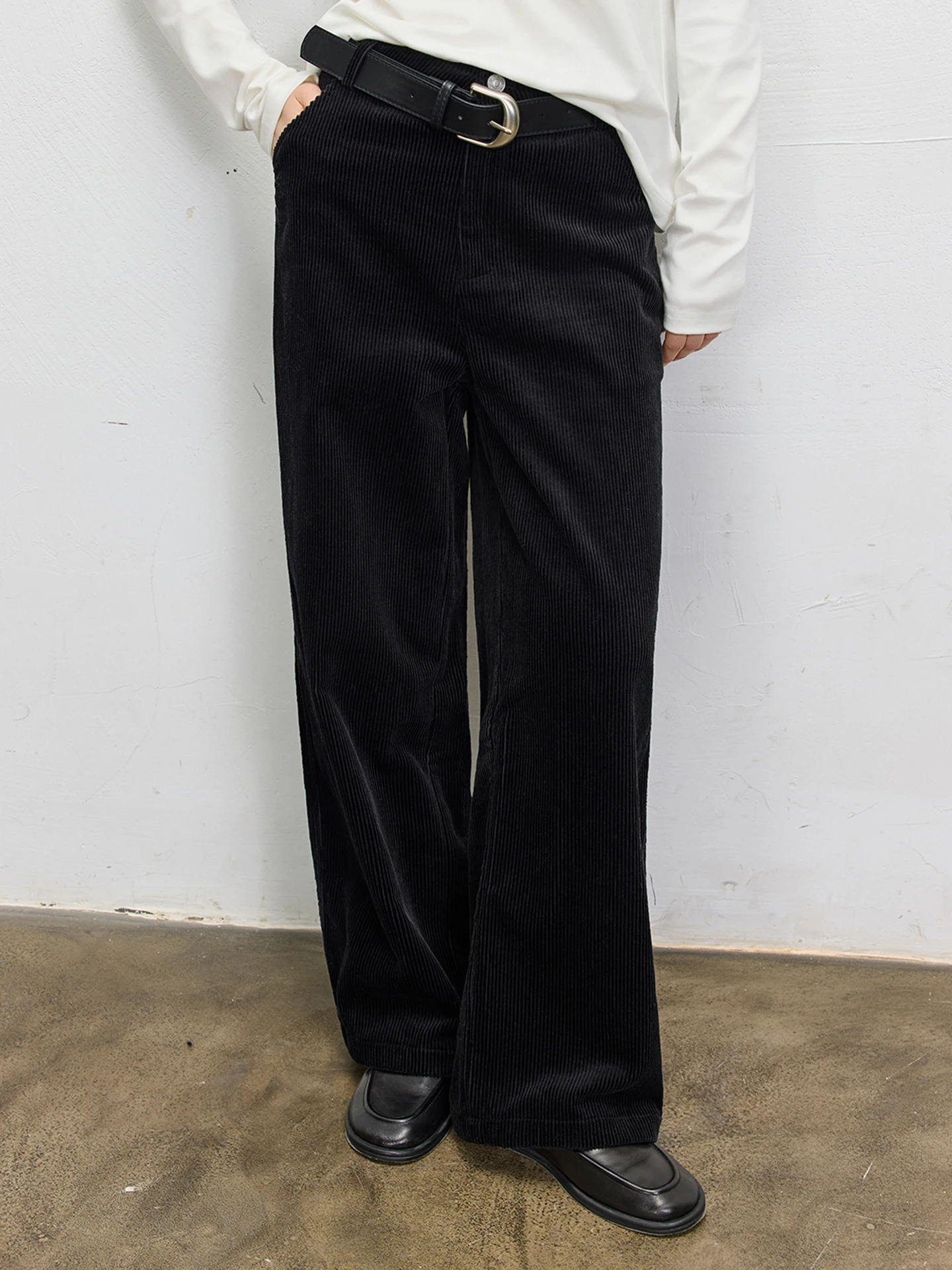 

LUR 2025 Winter Loose Fit Corduroy Straight Leg Pants Simple Casual Trousers Pure Color Comfortable Warm Cotton Jeans