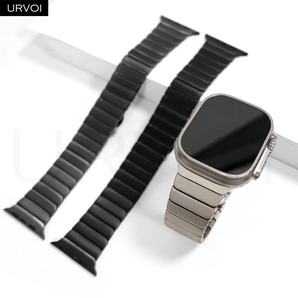 URVOI Link bracelet for Apple Watch Ultra 2 band Series 10 9 8 7 large particles Titanium strap for iWatch butterfly clasp 49mm