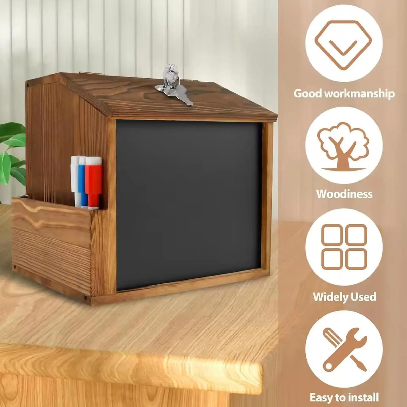 Donation Box With Lock Wooden Suggestion Container Retro Comment Box For Women Men Staff Employees Entrepreneurs Professionals