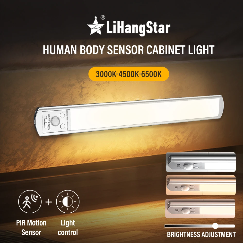 126LED Cabinet Light with Motion Sensor Induction Night Light USB Rechargeable Dimmable for The Bedroom Closet Kitchen Stairs