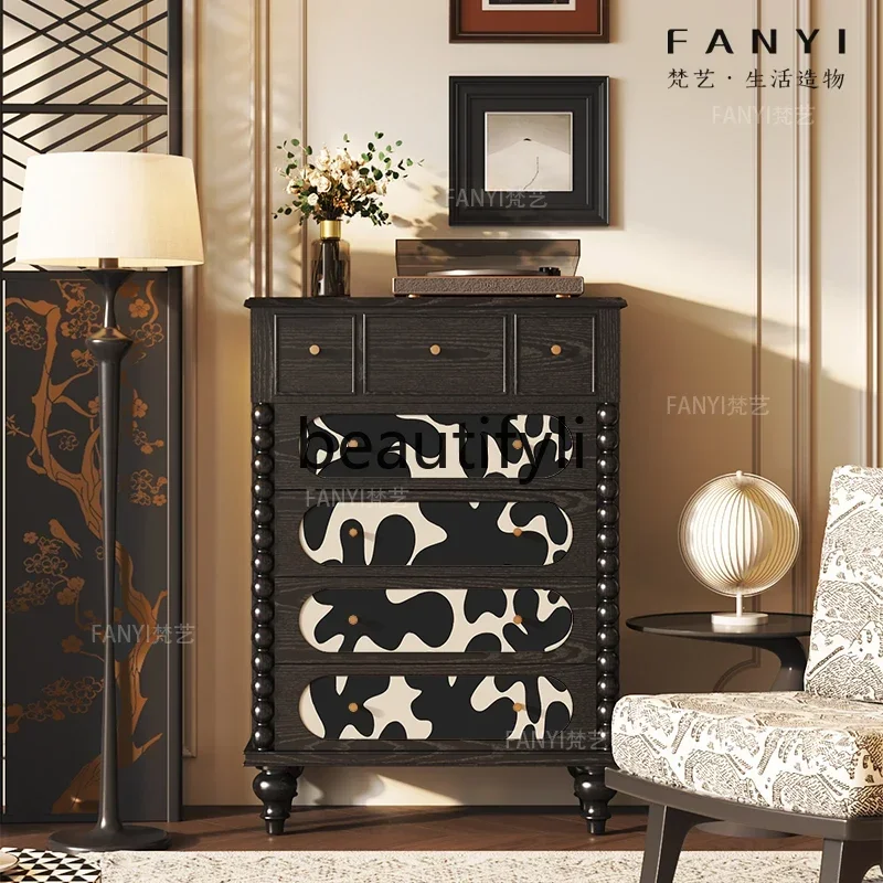 CC French Minimalist Solid Wood Five-Drawer Cabinet Entryway Bedside Storage Cabinet Living Room Sofa Side Cabinet