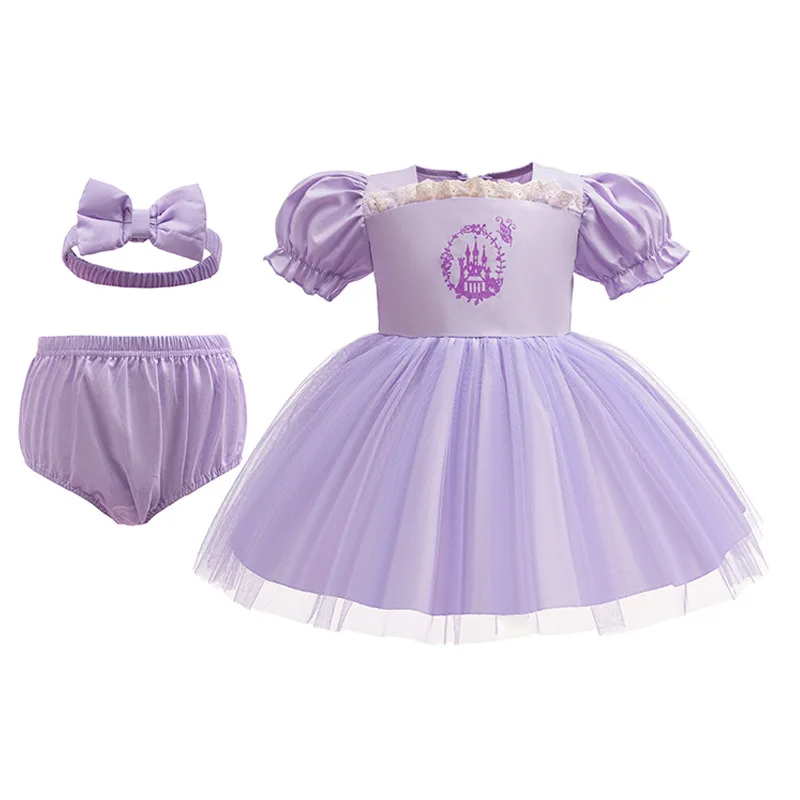 New Baby Girl Princess Dress Skirt Romper Three piece Fart Cotton Clothing Hundred Days Birthday Gift Set 1-3 Years Bodysuits