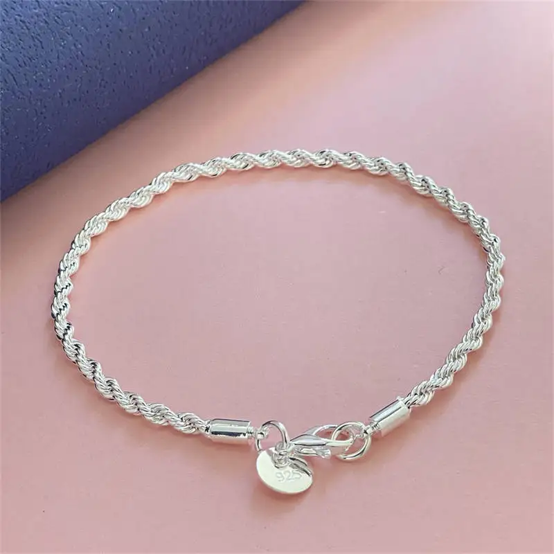 New 925 Sterling Silver Twisted Rope Bracelet Jewelry For Women And Men Fashion Chain Charm Flash Jewelry Gifts