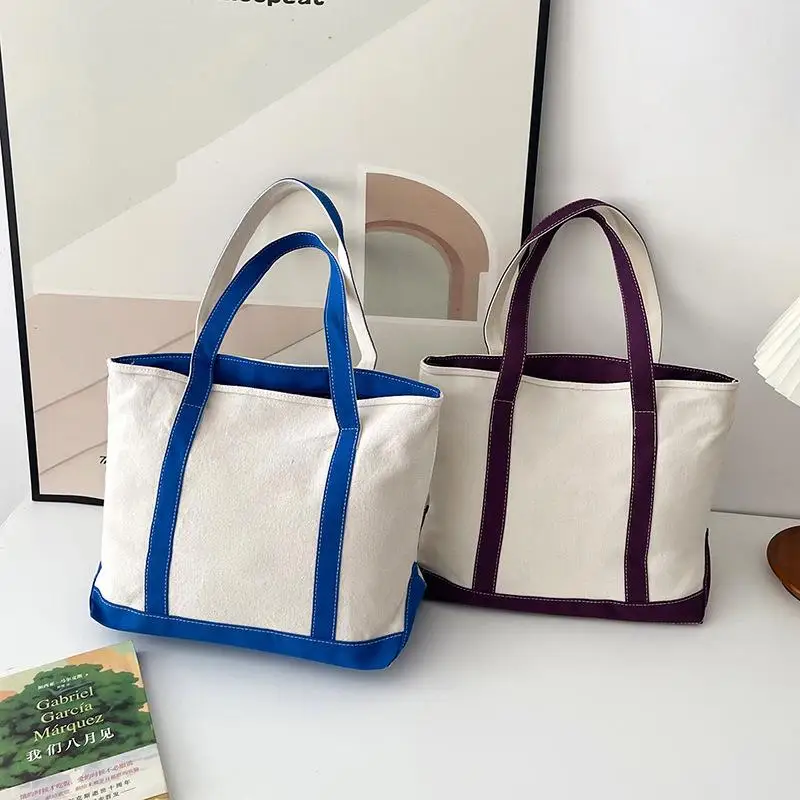 1 Stück Farbige Canvas-Tragetasche mit Verzierungen, Große Kapazität, Lässige Schulterhandtasche, Wiederverwendbare Einkaufstasche für Reisen und Outdoor-Aktivitäten – Detail 1