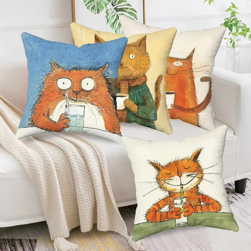 1PC Pillow Case Throw Cat Art Decorative Square Covers for Couch Sofa Bed,Living Room Sofa Cushion Cover 8.23
