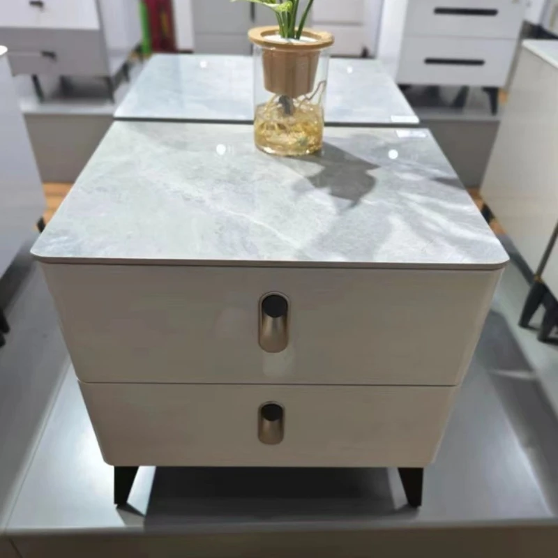 

Rice gray all solid wood bedside table simple modern light luxury bedside bedroom rock slab