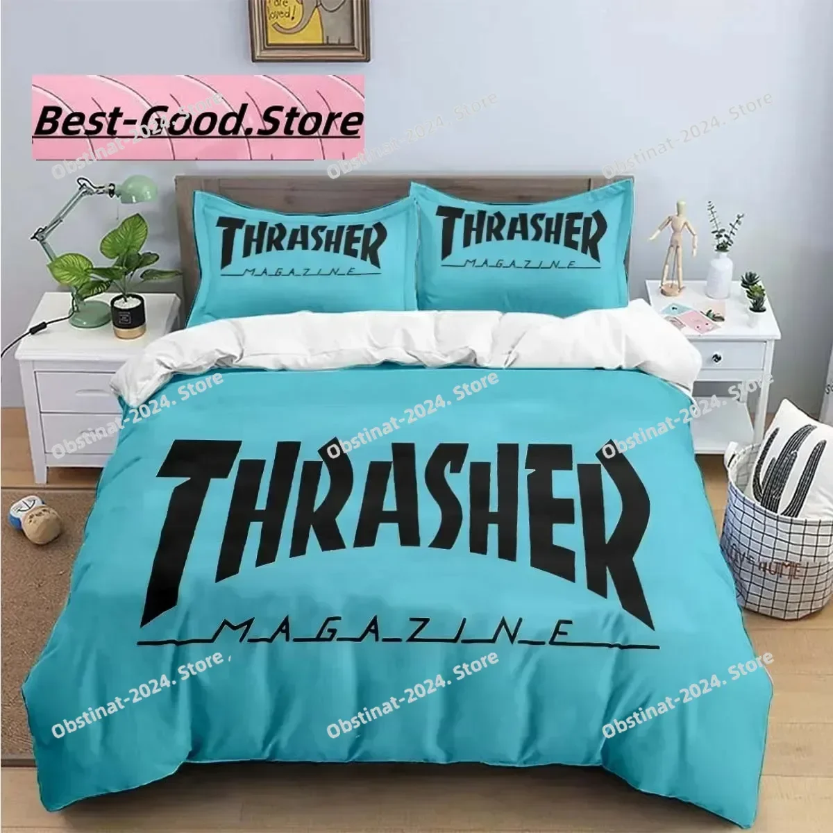 3D Print Fashion Cool T-Thrasher Logo Bedding Set Boys Girls Twin Queen King Size Duvet Cover Pillowcase Bed boys Adult Bedroom