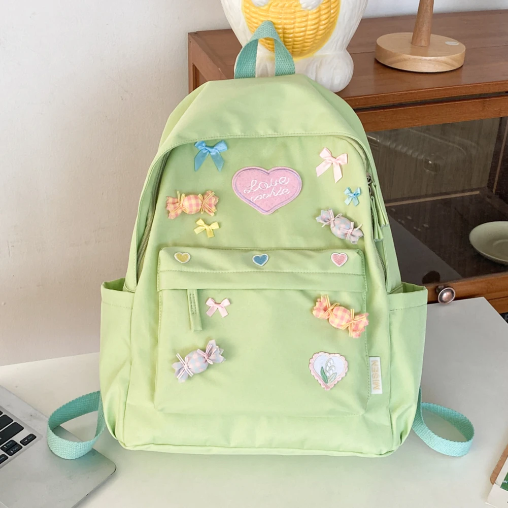 여성 보우 하트 캔디 배낭 대용량 간단한 보우 캔디 배낭 지퍼 클로저 캔디 학교 배낭 십대 소녀